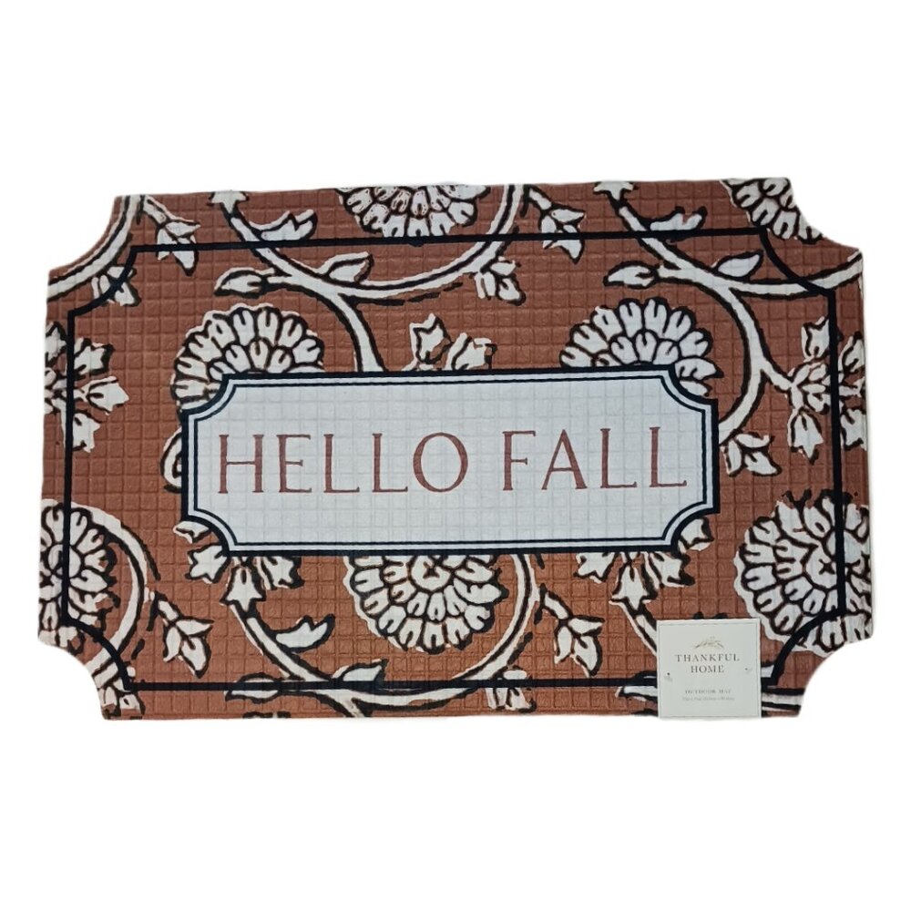 Hello Fall Outdoor Mat 22'' x 34'' Anti Slip Rubber Back Thankful Home Decor